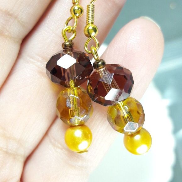 Boho Earrings  119# Pearl earrings, long dangle earrings, lavender earrings, bro - Picture 4 of 6